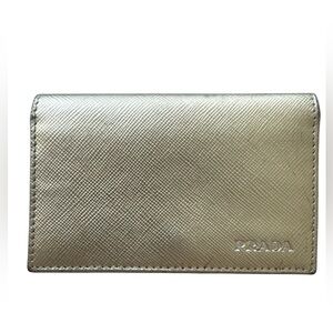 PRADA Saffiano Leather Card Case Wallet Metallic Silver Made in Italy